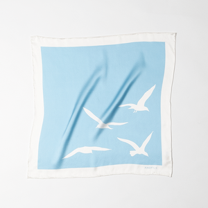Silk scarf Morning blue and white with birds motif