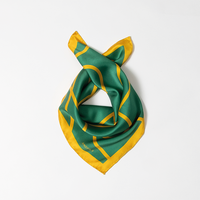 silk scarf couture in green and gold color