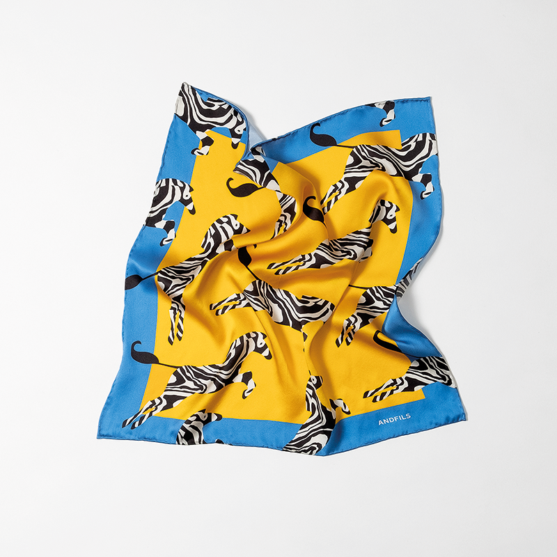 silk scarf jump for joy zebra motiv blue yellow