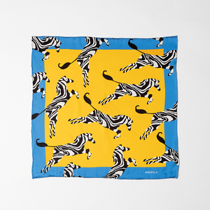 silk scarf jump for joy zebra motiv blue yellow